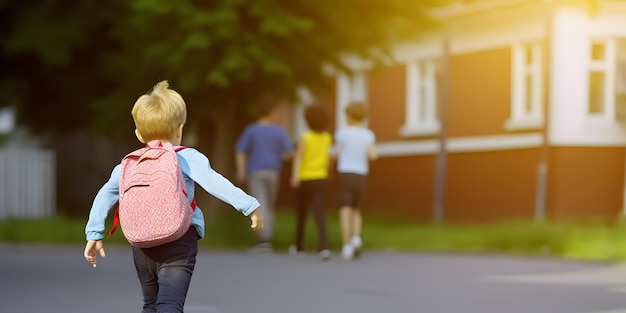 Niño con mochila yendo a la escuela Concepto de regreso a la escuelaxA AI generado