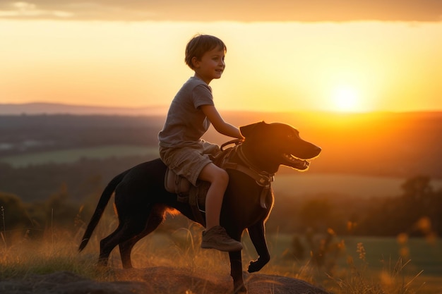 Niño montando perro Generar Ai