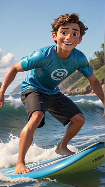 un niño montando una tabla de surf en el océano