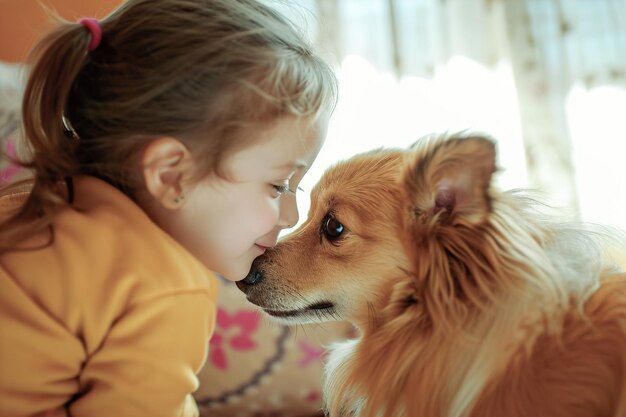 Un niño le muestra amor a su perro en la guardería