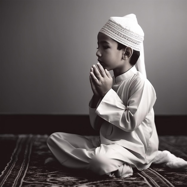 Niño musulmán aprendiendo a hacer Dua
