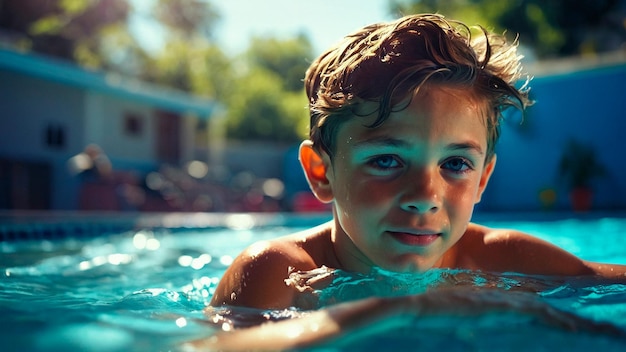 Niño nadando en la piscina