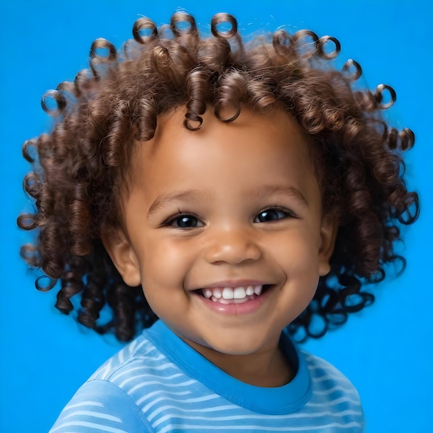 Foto un niño negro africano con el cabello rizado muy feliz y sonriente y alegre