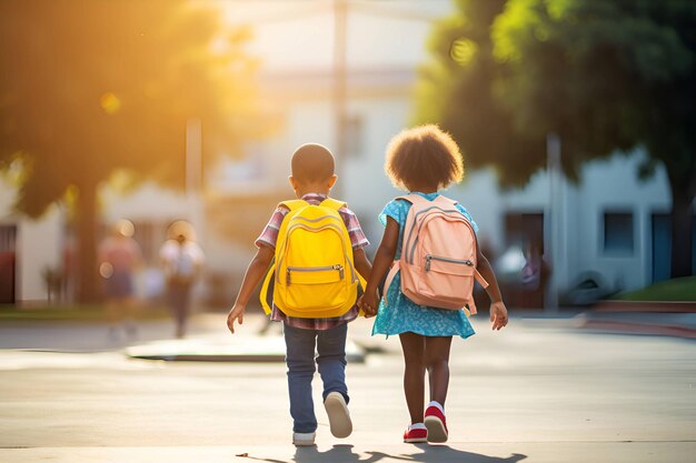 Niño y niña afroamericanos van a la escuela IA generativa