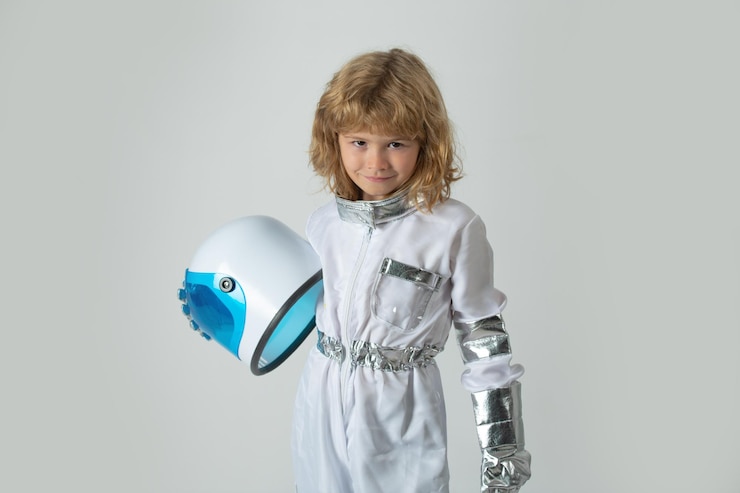 Foto niño niño está vestido con un disfraz de astronauta innovación e inspiración para niños