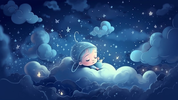 Un niño en una nube con estrellas.