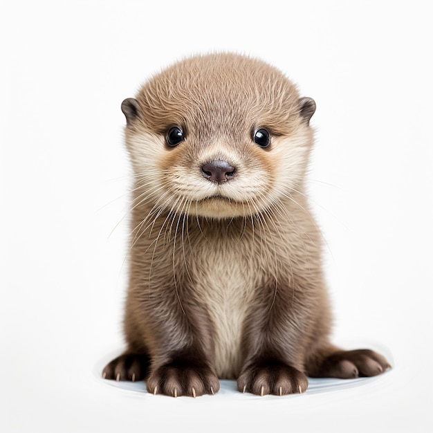 Foto niño nutria sobre un fondo blanco