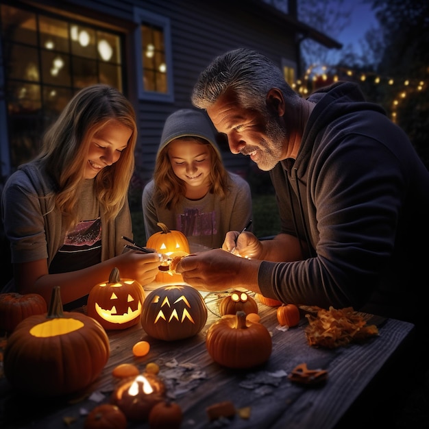 Niño y padre celebran la noche de halloween