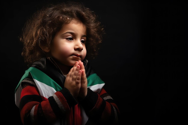 Niño palestino con las manos en oración