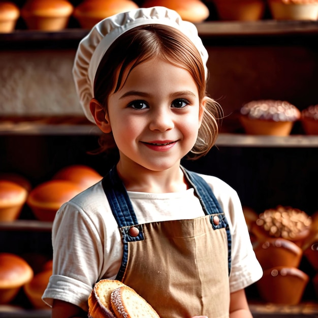 Niño panadero en la panadería orgulloso feliz y confiado en el pan