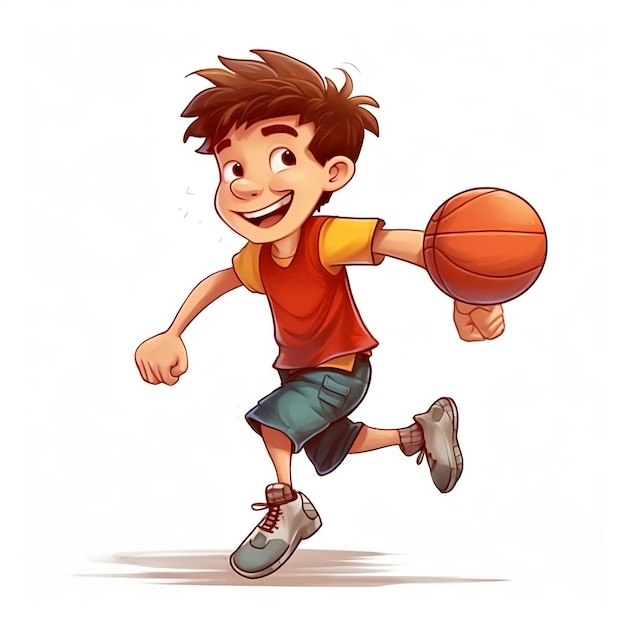 Un niño con una pelota de baloncesto en la mano está jugando al baloncesto.