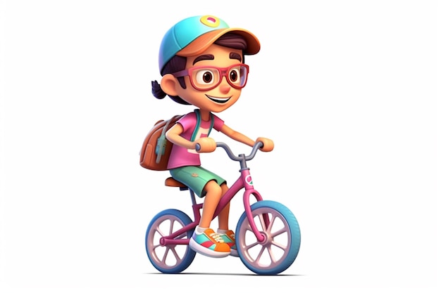 niño pequeño andar en bicicleta con estilo de dibujos animados 3d