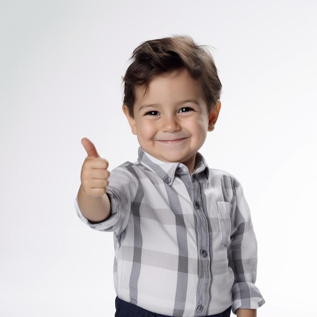 Foto un niño pequeño con una camisa que dice pulgares arriba.