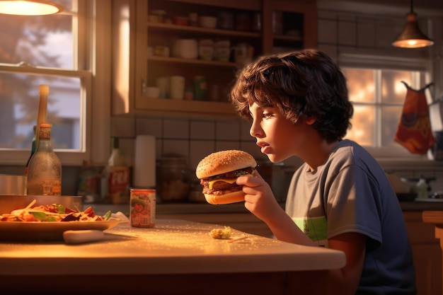 Un niño pequeño disfruta de su comida