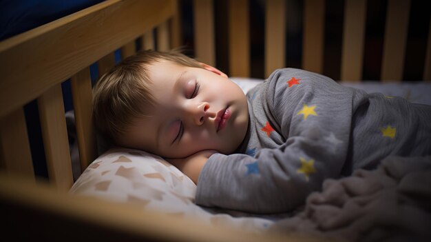 Un niño pequeño durmiendo en su cama.