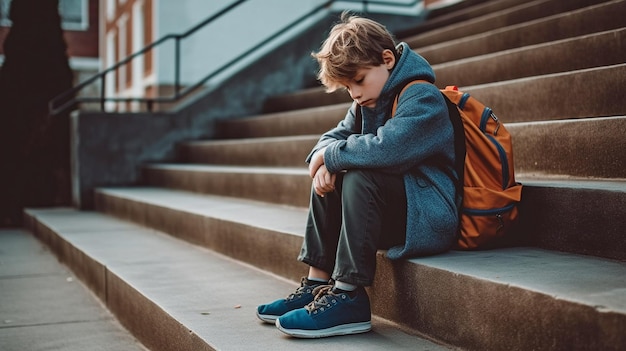 Niño pequeño en la escuela solo y abatido IA generativa