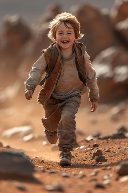 Un niño pequeño está corriendo