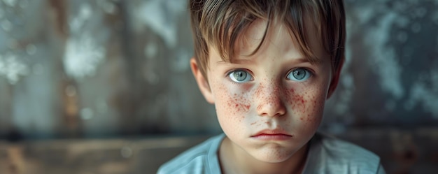 Niño pequeño con irritaciones cutáneas manchas rojas y dermatitis debidas a alergias Concepto Alergias cutáneas Dermatitis Manchas rojas Reacciones alérgicas Irritaciones cutónicas