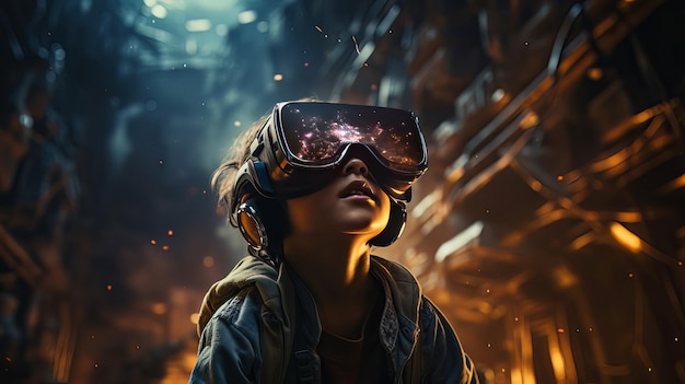 Niño pequeño jugando con gafas de realidad virtual