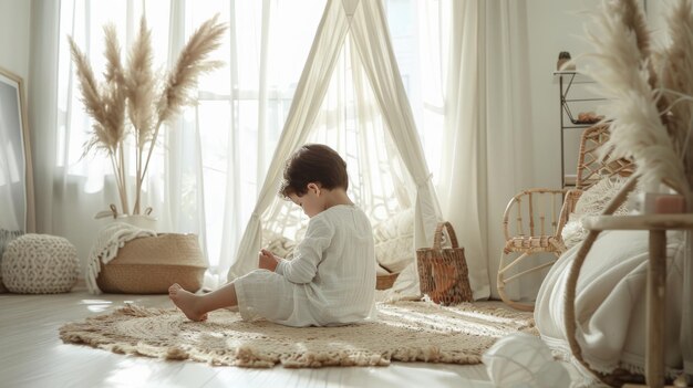 Un niño pequeño jugando en la habitación.