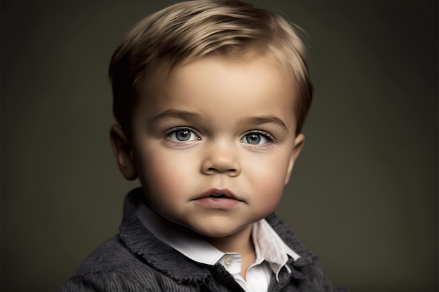 Niño pequeño lindo con cabello rubio con camisa de traje AI