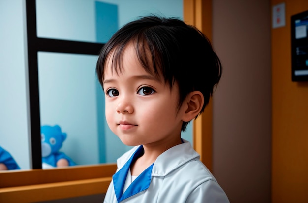 Niño pequeño médico Niño con traje médico en el hospital IA generativa