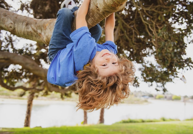 niño pequeño, en, un, rama de árbol, nene, sube, un, árbol