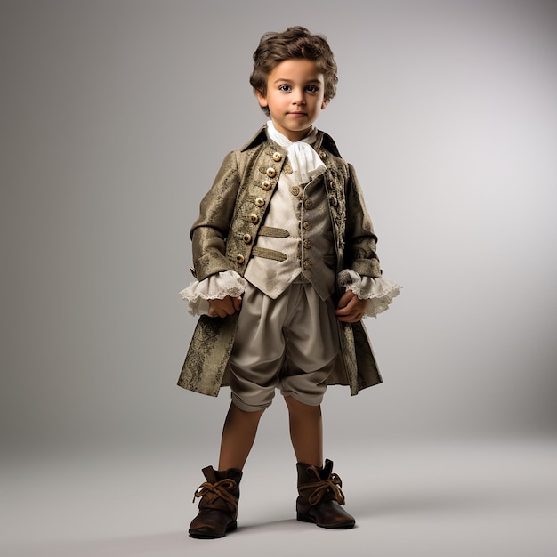 Foto niño pequeño en ropa nacional francesa vintage retro retrato en primer plano en blanco