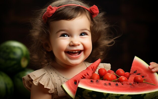 Foto niño pequeño y sandía