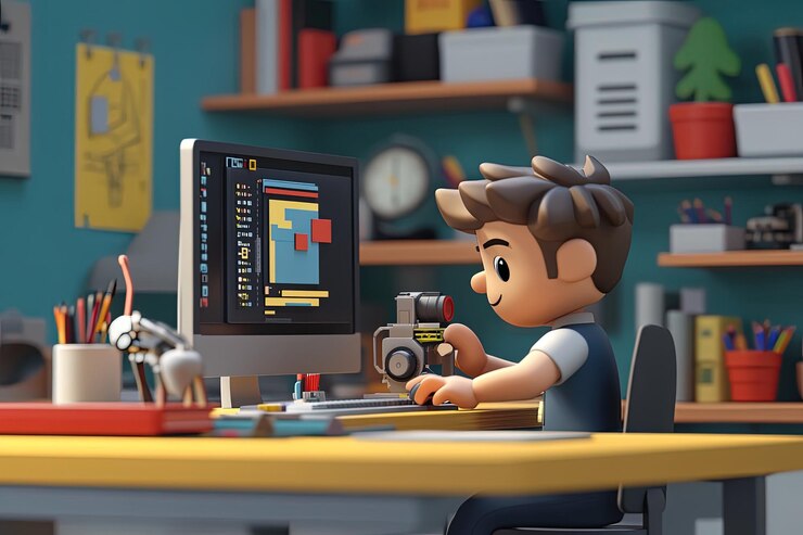 Foto un niño pequeño sentado en un escritorio con una computadora