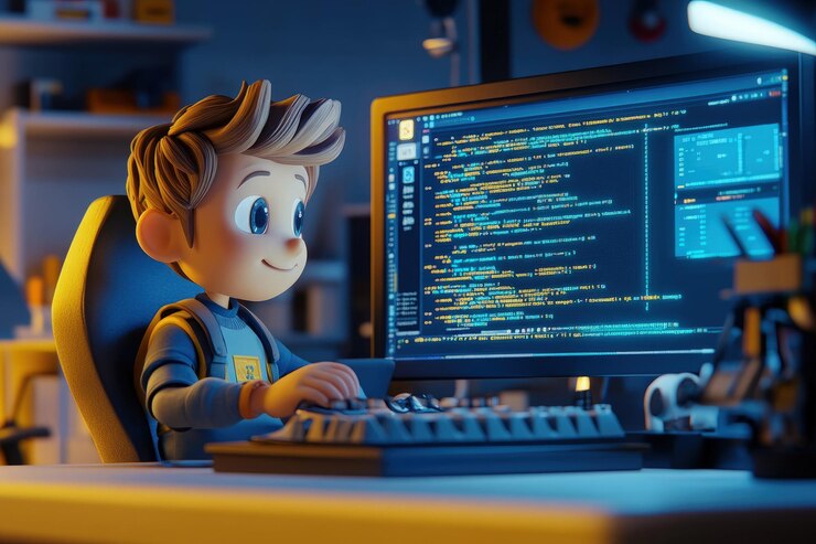Foto un niño pequeño sentado frente a una computadora