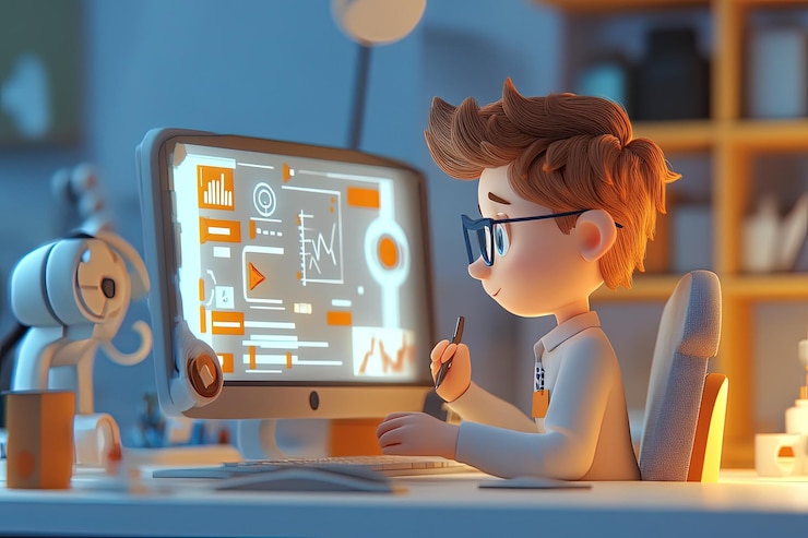 Foto un niño pequeño sentado frente a una pantalla de computadora