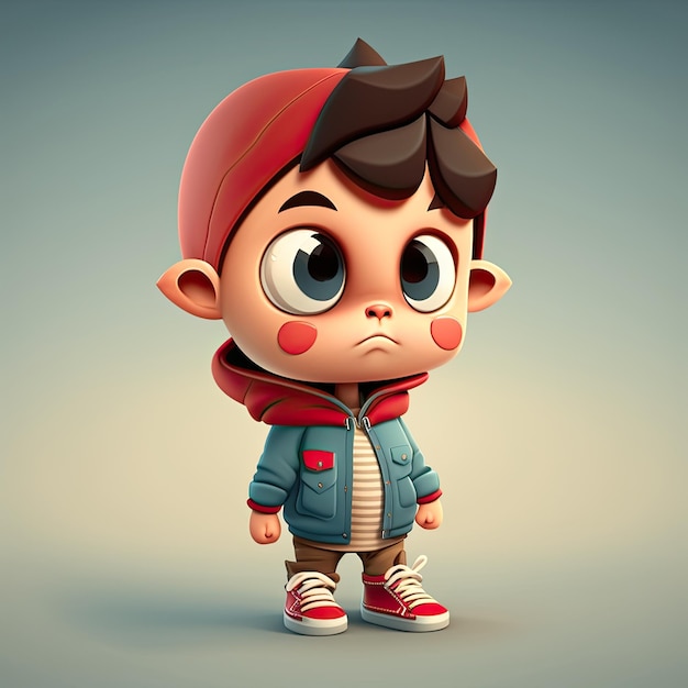 Niño pequeño sobre fondo colorido divertido personaje de dibujos animados escuela niño 3d IA generativa