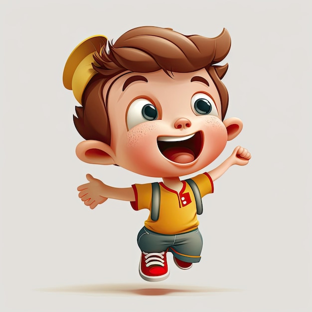 Niño pequeño sobre fondo colorido divertido personaje de dibujos animados escuela niño 3d IA generativa