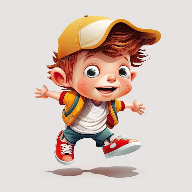 Niño pequeño sobre fondo colorido divertido personaje de dibujos animados escuela niño 3d IA generativa