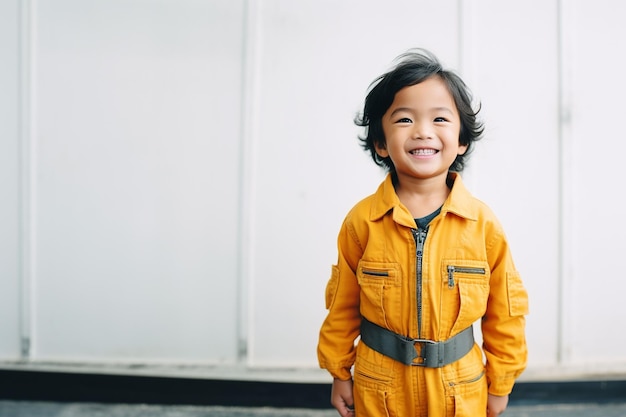 Un niño pequeño con un traje de protección.