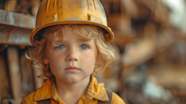 Un niño pequeño vestido como un constructor.