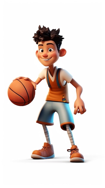 Un niño personaje 3D jugando al baloncesto