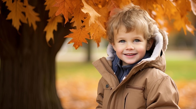 Niño de pie bajo un árbol en el parque