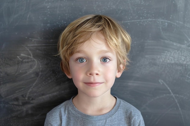 Niño de pie frente a la pizarra