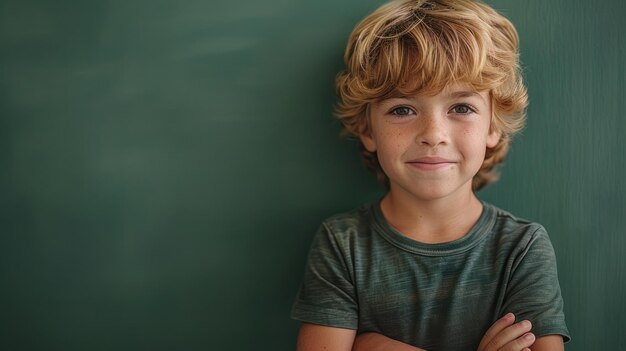 Foto niño de pie frente a la pizarra