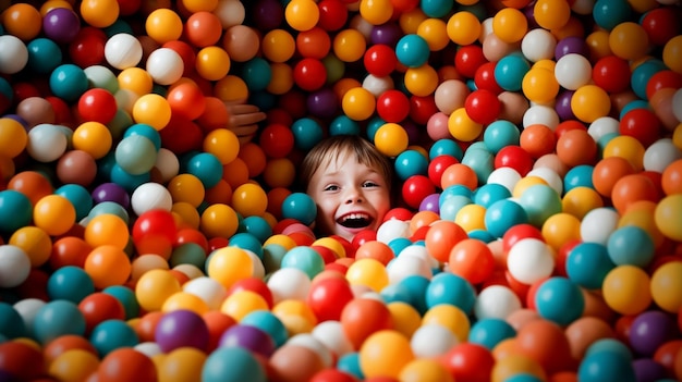 Un niño en una piscina de bolas