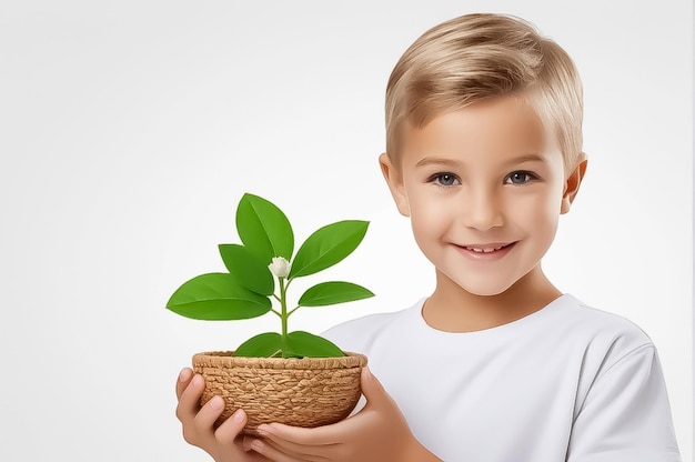 Foto niño con planta