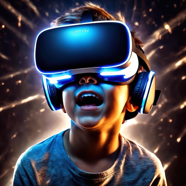 niño de realidad virtual con gafas de realidad virtual niño pequeño con gafas vr jugando con vir