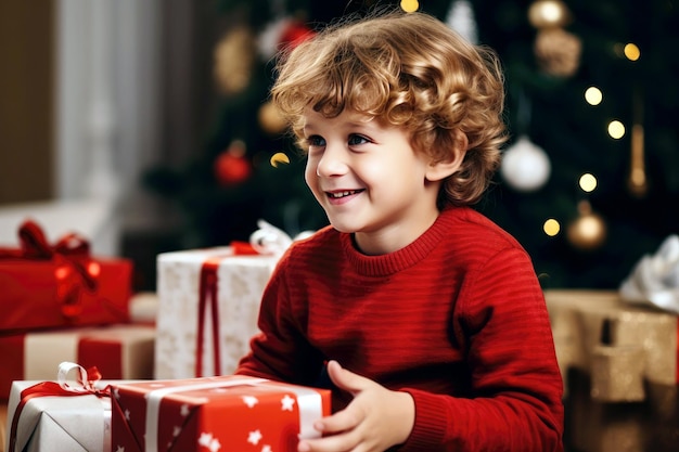 Niño con regalos para Navidad