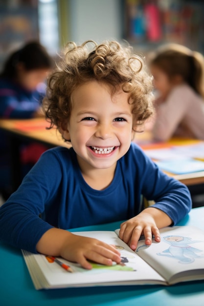 Niño riendo en la escuela