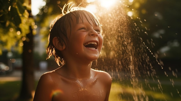 Un niño riendo mientras juega en un parque imágenes de salud mental ilustración fotorrealista