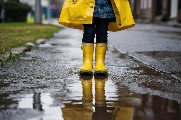 Foto niño salpicando en un charco en un día de lluvia