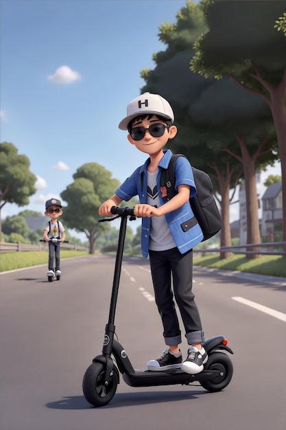 Niño en scooter eléctrico fotogenerado con IA