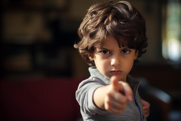 un niño señalando un control remoto con la palabra en él